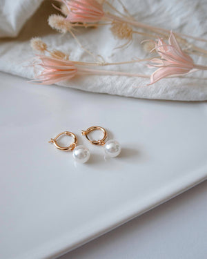 Rose Gold Pearl Hoop Earrings