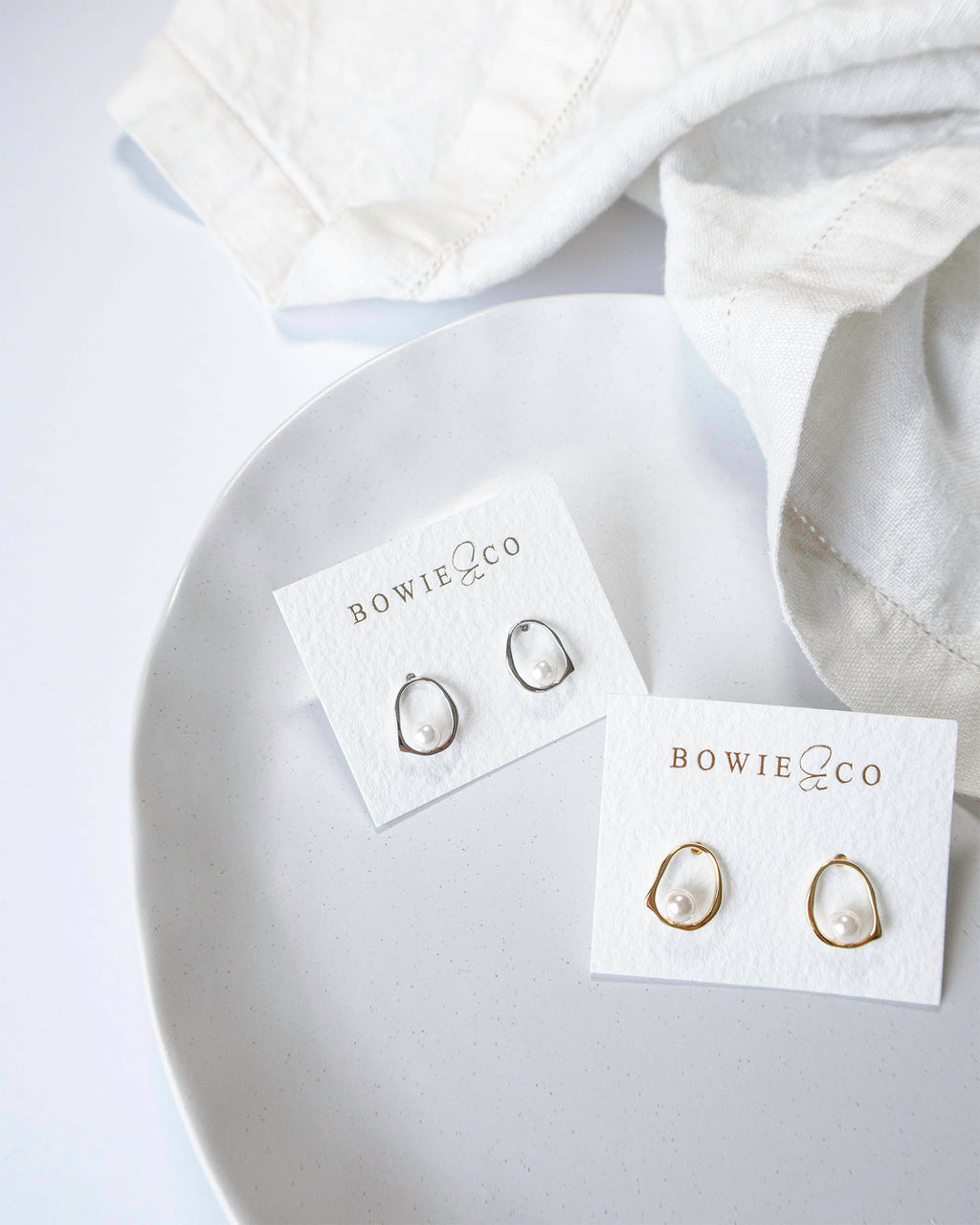 Geometric Pearl Stud Earrings