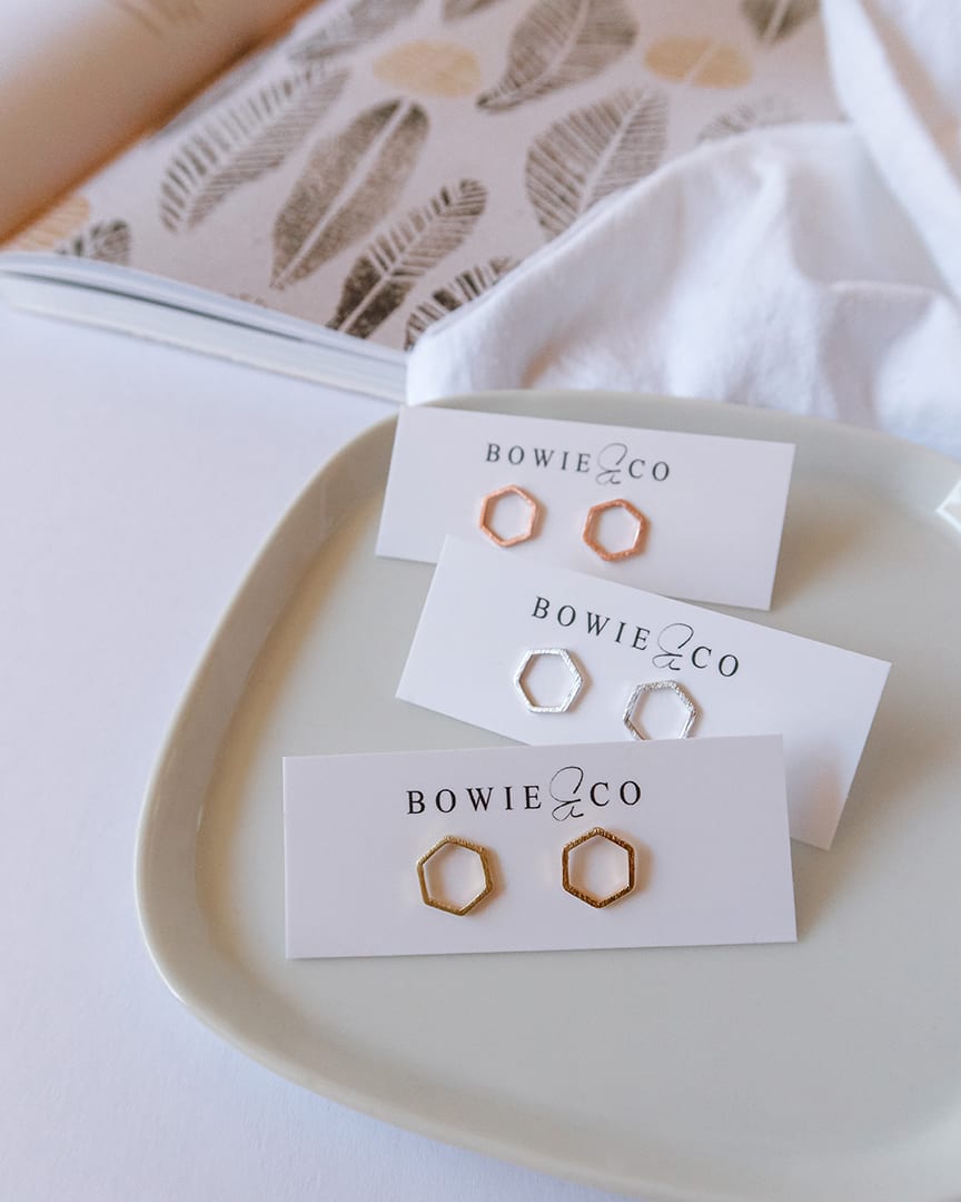 Hexagon Geo Stud Earrings