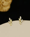 Gold Leaf CZ Stud Earrings