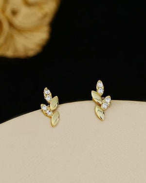 Gold Leaf CZ Stud Earrings