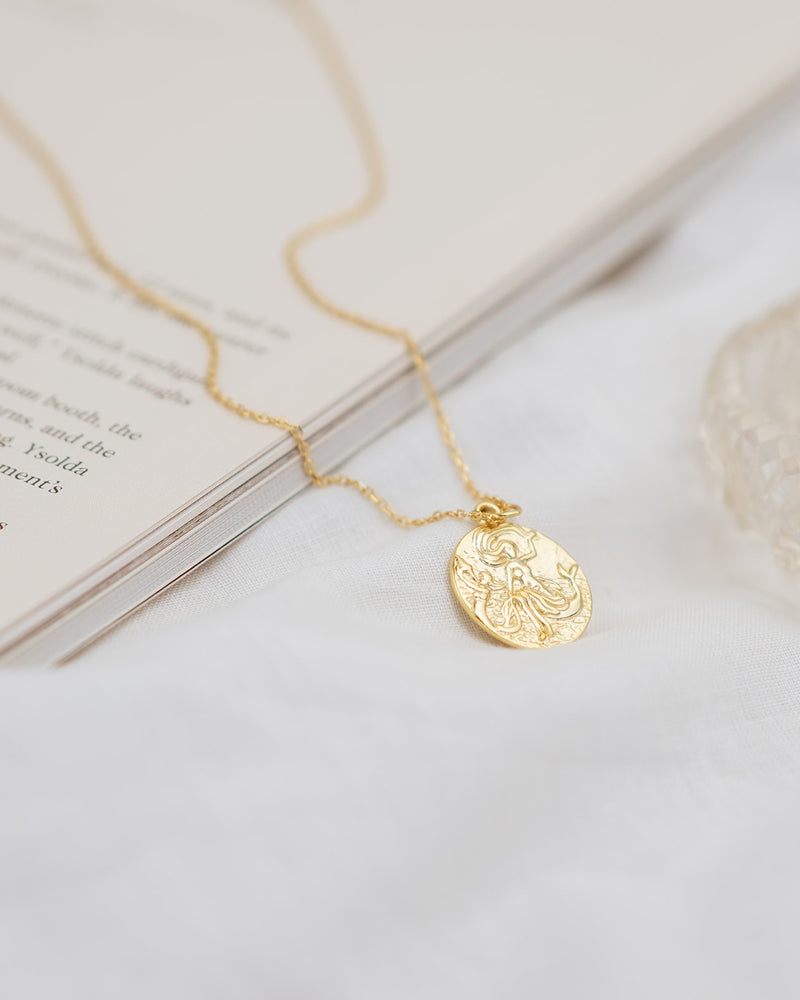 Mermaid Coin Necklace 18k Gold